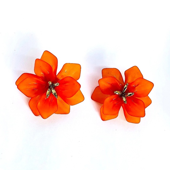 Kate Stylist Jewelry - New! Orange Blooming Flower S925 Silver Earrings